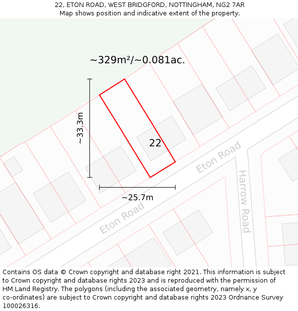 22, ETON ROAD, WEST BRIDGFORD, NOTTINGHAM, NG2 7AR: Plot and title map