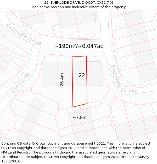 22, EVENLODE DRIVE, DIDCOT, OX11 7XG: Plot and title map