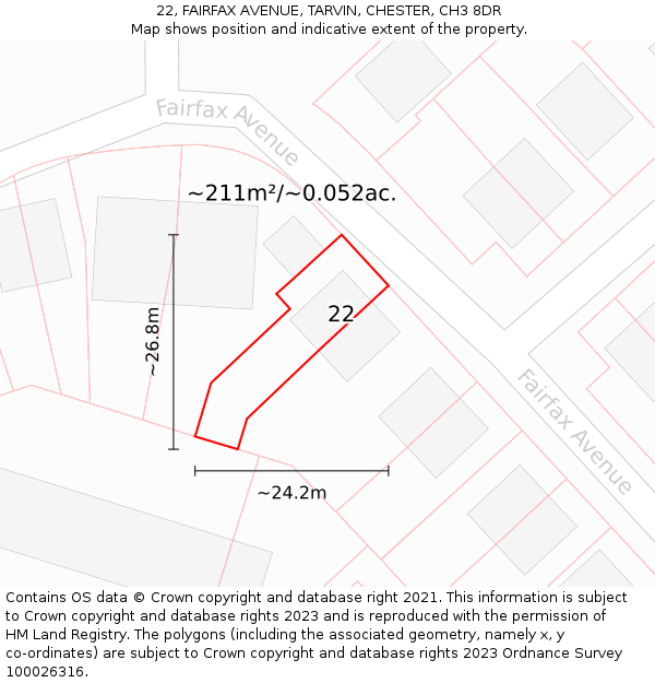 22, FAIRFAX AVENUE, TARVIN, CHESTER, CH3 8DR: Plot and title map