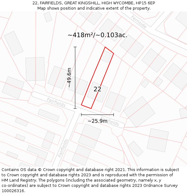 22, FAIRFIELDS, GREAT KINGSHILL, HIGH WYCOMBE, HP15 6EP: Plot and title map
