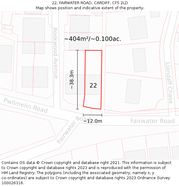 22, FAIRWATER ROAD, CARDIFF, CF5 2LD: Plot and title map