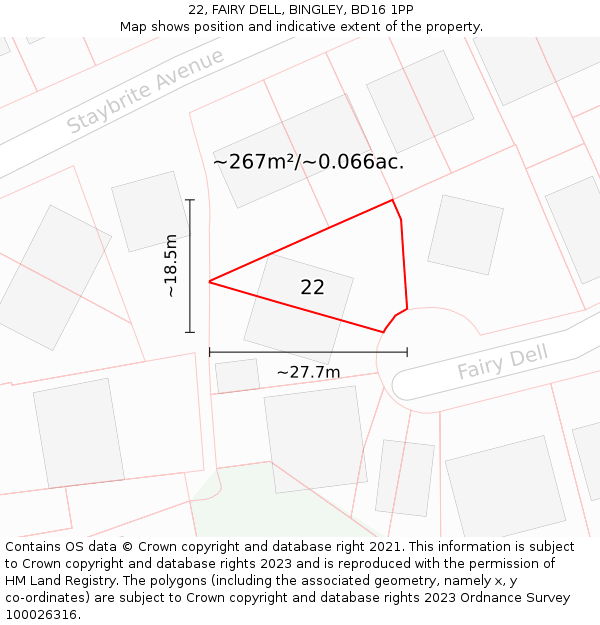 22, FAIRY DELL, BINGLEY, BD16 1PP: Plot and title map