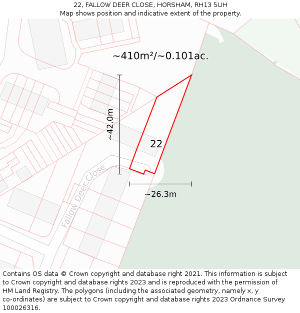 22, FALLOW DEER CLOSE, HORSHAM, RH13 5UH: Plot and title map