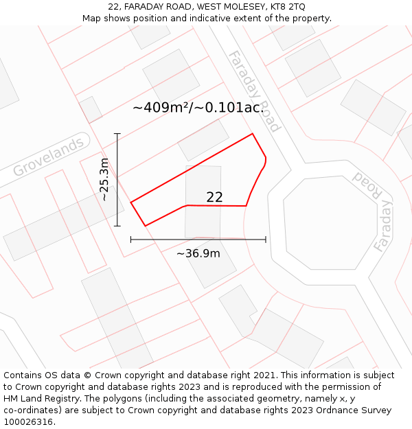 22, FARADAY ROAD, WEST MOLESEY, KT8 2TQ: Plot and title map