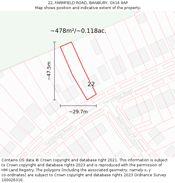 22, FARMFIELD ROAD, BANBURY, OX16 9AP: Plot and title map