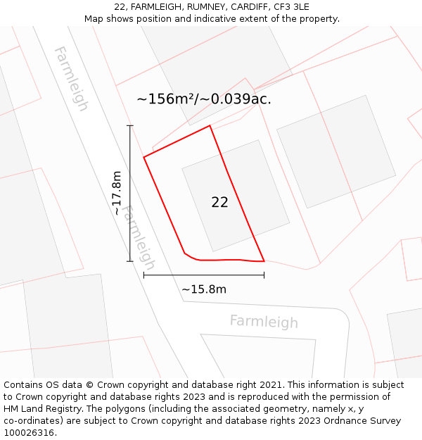 22, FARMLEIGH, RUMNEY, CARDIFF, CF3 3LE: Plot and title map