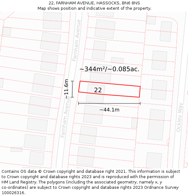 22, FARNHAM AVENUE, HASSOCKS, BN6 8NS: Plot and title map
