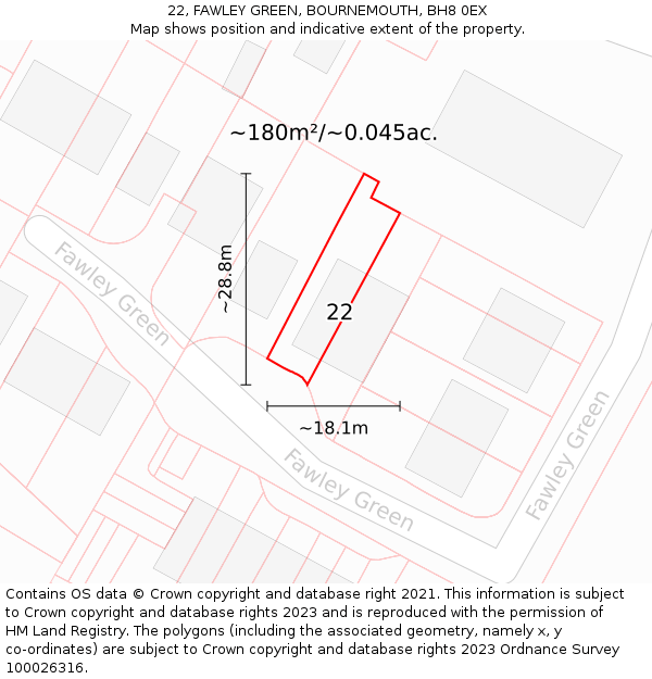 22, FAWLEY GREEN, BOURNEMOUTH, BH8 0EX: Plot and title map