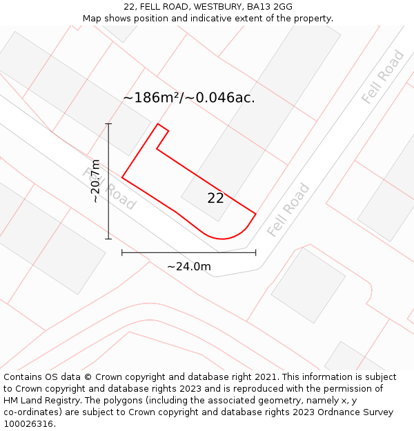 22, FELL ROAD, WESTBURY, BA13 2GG: Plot and title map