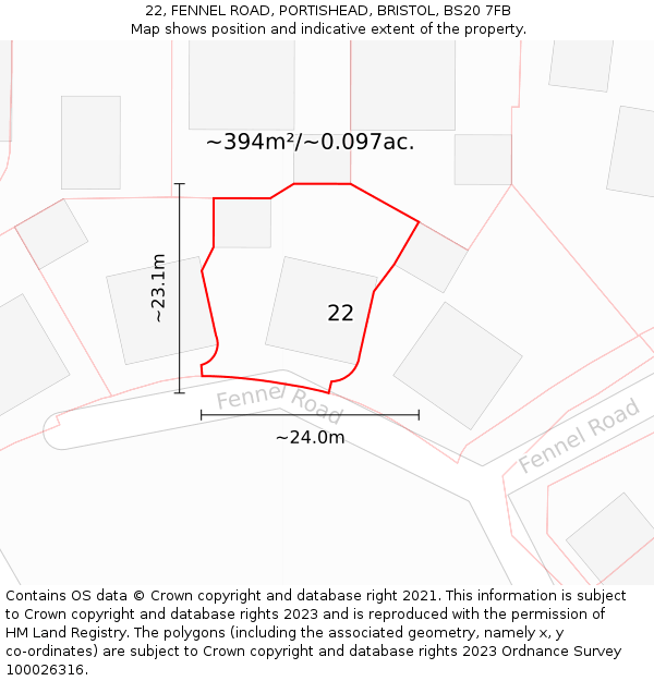 22, FENNEL ROAD, PORTISHEAD, BRISTOL, BS20 7FB: Plot and title map