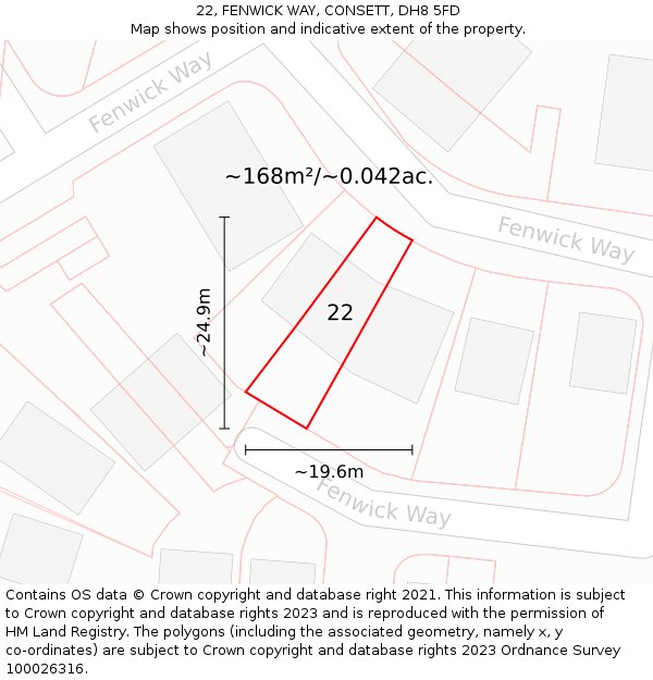 22, FENWICK WAY, CONSETT, DH8 5FD: Plot and title map