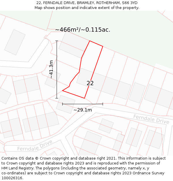 22, FERNDALE DRIVE, BRAMLEY, ROTHERHAM, S66 3YD: Plot and title map