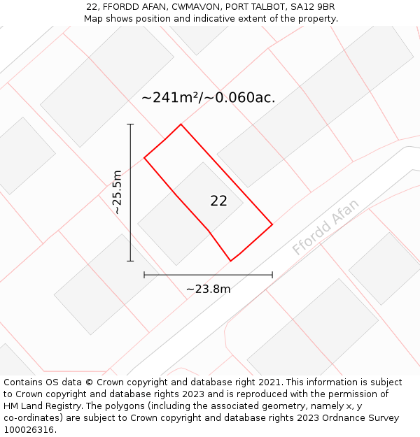 22, FFORDD AFAN, CWMAVON, PORT TALBOT, SA12 9BR: Plot and title map