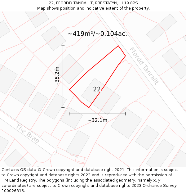 22, FFORDD TANRALLT, PRESTATYN, LL19 8PS: Plot and title map