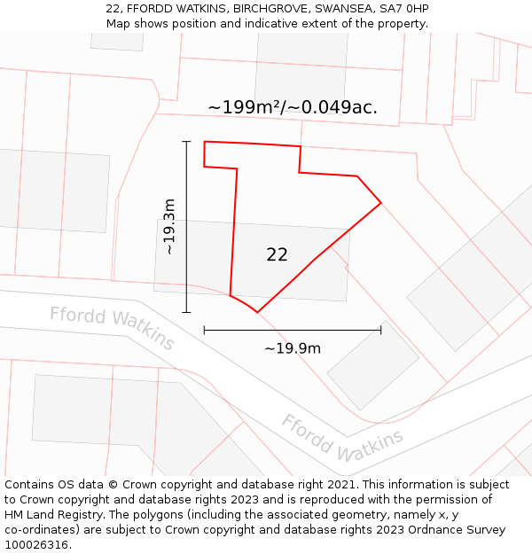 22, FFORDD WATKINS, BIRCHGROVE, SWANSEA, SA7 0HP: Plot and title map