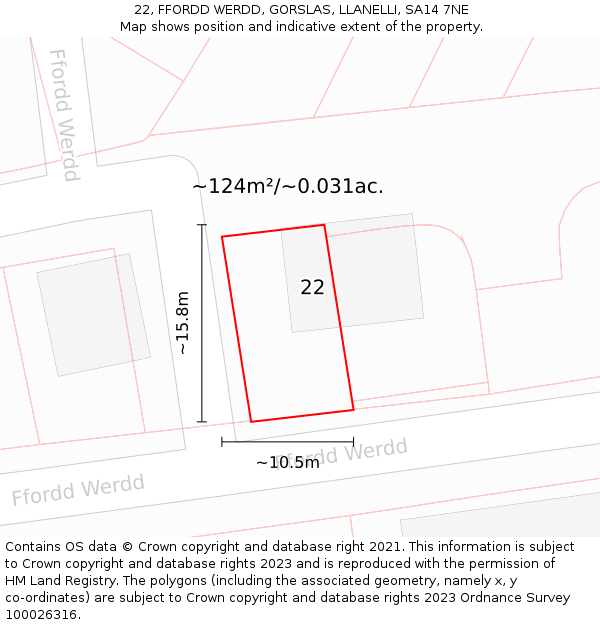 22, FFORDD WERDD, GORSLAS, LLANELLI, SA14 7NE: Plot and title map