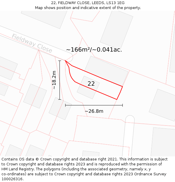 22, FIELDWAY CLOSE, LEEDS, LS13 1EG: Plot and title map