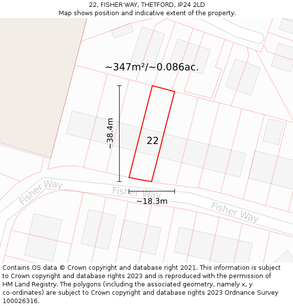 22, FISHER WAY, THETFORD, IP24 2LD: Plot and title map