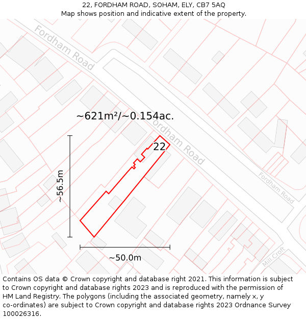 22, FORDHAM ROAD, SOHAM, ELY, CB7 5AQ: Plot and title map