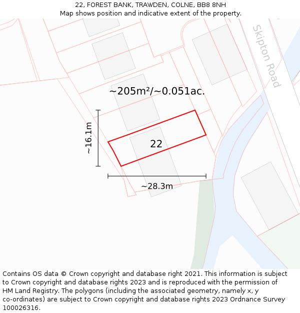 22, FOREST BANK, TRAWDEN, COLNE, BB8 8NH: Plot and title map