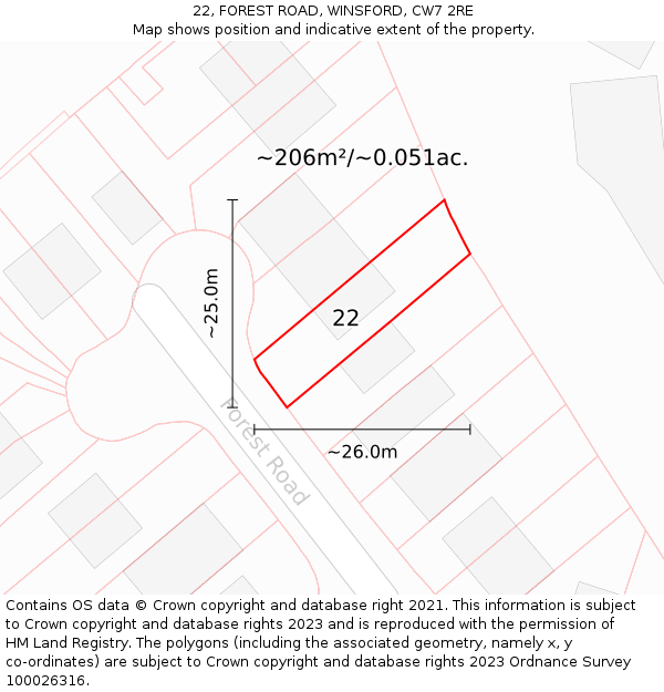 22, FOREST ROAD, WINSFORD, CW7 2RE: Plot and title map