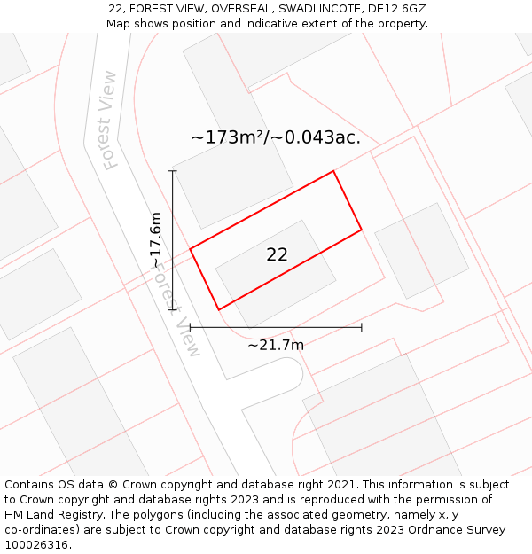 22, FOREST VIEW, OVERSEAL, SWADLINCOTE, DE12 6GZ: Plot and title map