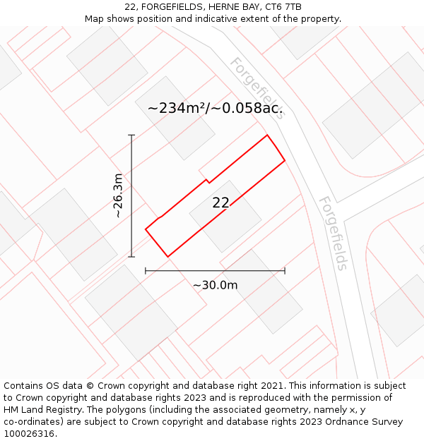 22, FORGEFIELDS, HERNE BAY, CT6 7TB: Plot and title map