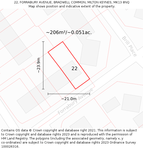 22, FORRABURY AVENUE, BRADWELL COMMON, MILTON KEYNES, MK13 8NQ: Plot and title map