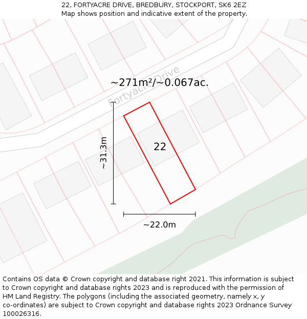 22, FORTYACRE DRIVE, BREDBURY, STOCKPORT, SK6 2EZ: Plot and title map