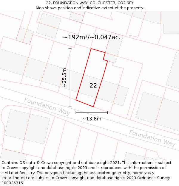 22, FOUNDATION WAY, COLCHESTER, CO2 9FY: Plot and title map