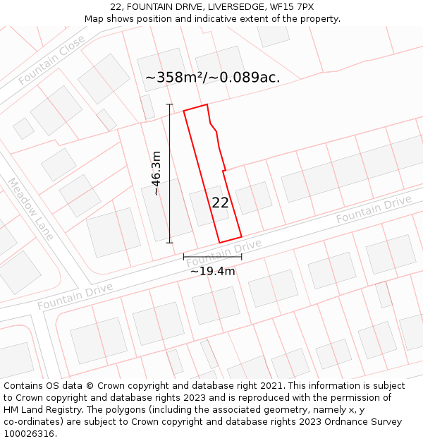 22, FOUNTAIN DRIVE, LIVERSEDGE, WF15 7PX: Plot and title map