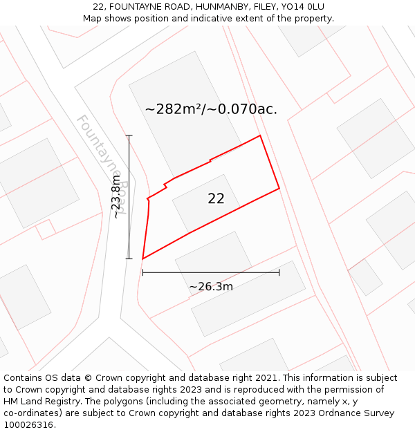 22, FOUNTAYNE ROAD, HUNMANBY, FILEY, YO14 0LU: Plot and title map