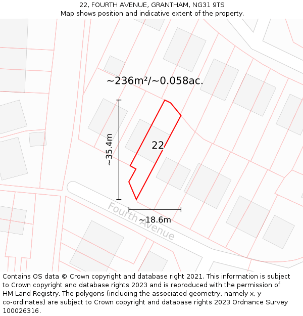 22, FOURTH AVENUE, GRANTHAM, NG31 9TS: Plot and title map