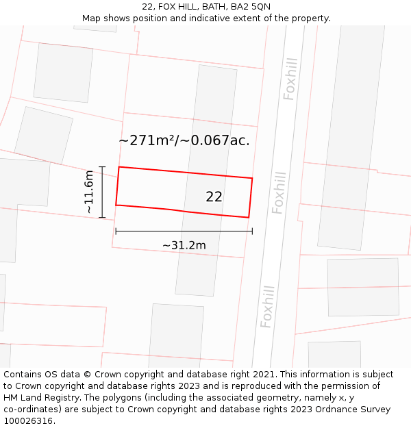 22, FOX HILL, BATH, BA2 5QN: Plot and title map