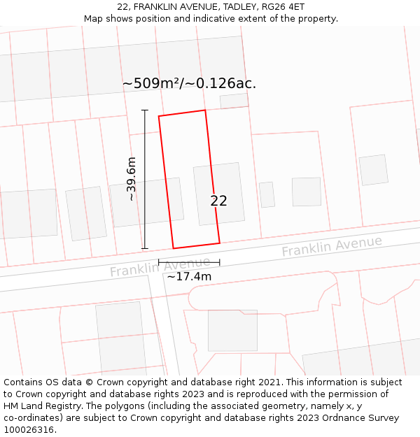 22, FRANKLIN AVENUE, TADLEY, RG26 4ET: Plot and title map