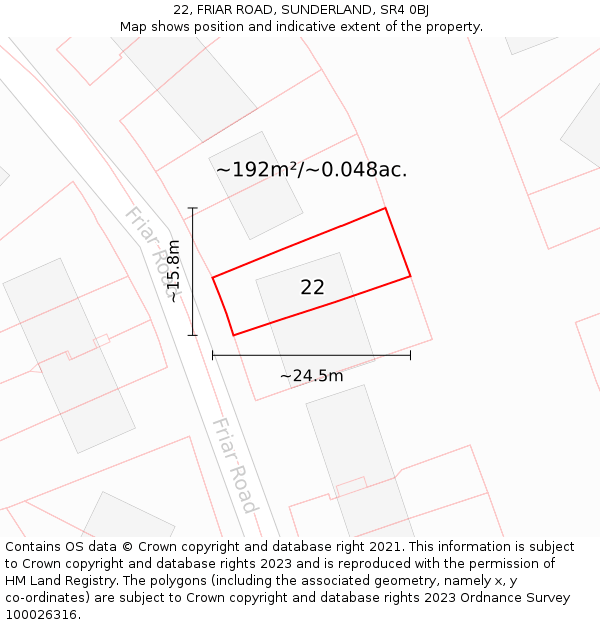 22, FRIAR ROAD, SUNDERLAND, SR4 0BJ: Plot and title map