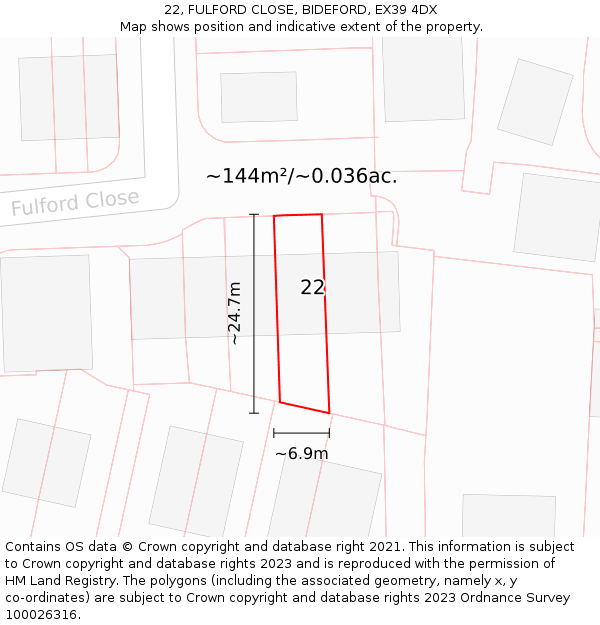 22, FULFORD CLOSE, BIDEFORD, EX39 4DX: Plot and title map