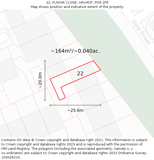 22, FUSHIA CLOSE, HAVANT, PO9 2FR: Plot and title map