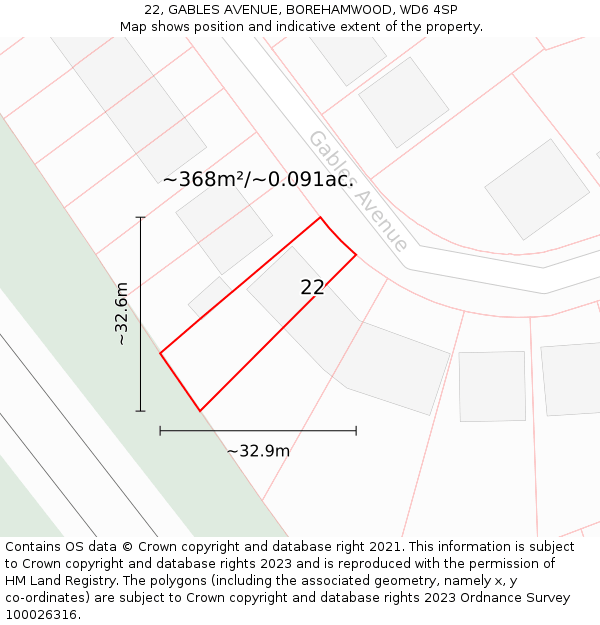 22, GABLES AVENUE, BOREHAMWOOD, WD6 4SP: Plot and title map