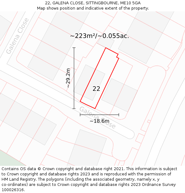 22, GALENA CLOSE, SITTINGBOURNE, ME10 5GA: Plot and title map