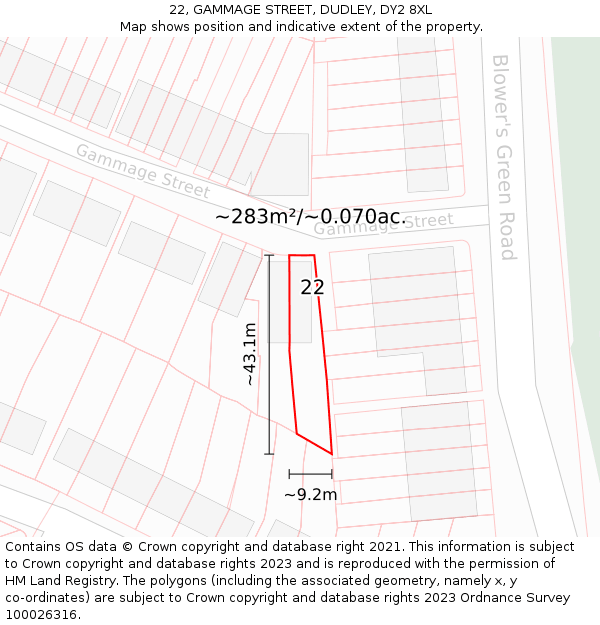 22, GAMMAGE STREET, DUDLEY, DY2 8XL: Plot and title map