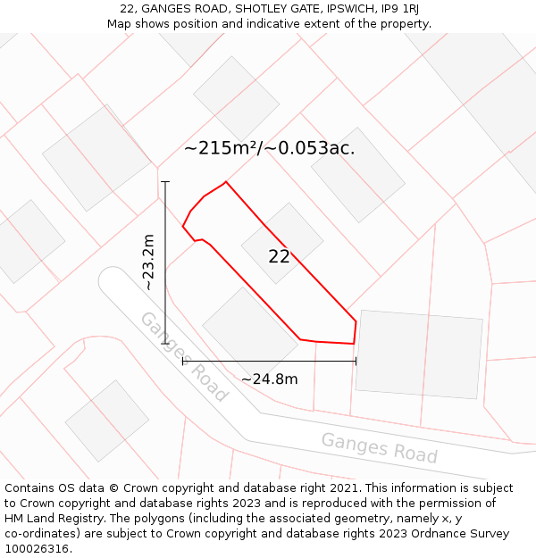 22, GANGES ROAD, SHOTLEY GATE, IPSWICH, IP9 1RJ: Plot and title map