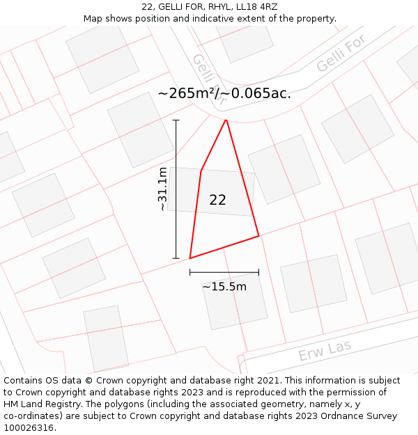 22, GELLI FOR, RHYL, LL18 4RZ: Plot and title map