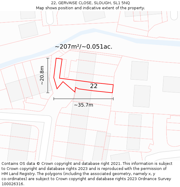 22, GERVAISE CLOSE, SLOUGH, SL1 5NQ: Plot and title map