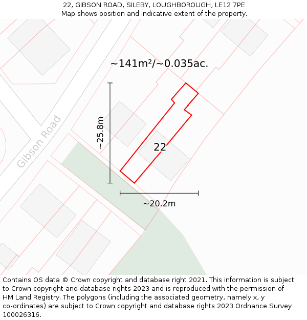 22, GIBSON ROAD, SILEBY, LOUGHBOROUGH, LE12 7PE: Plot and title map