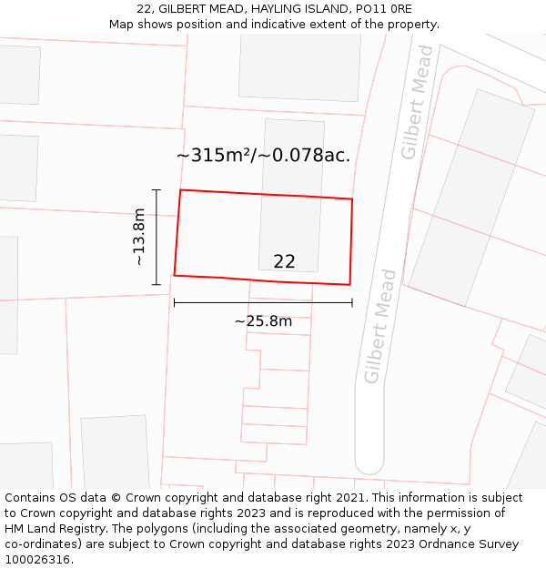 22, GILBERT MEAD, HAYLING ISLAND, PO11 0RE: Plot and title map