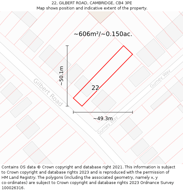 22, GILBERT ROAD, CAMBRIDGE, CB4 3PE: Plot and title map