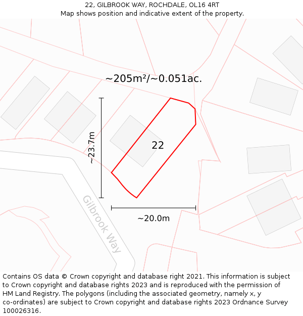 22, GILBROOK WAY, ROCHDALE, OL16 4RT: Plot and title map
