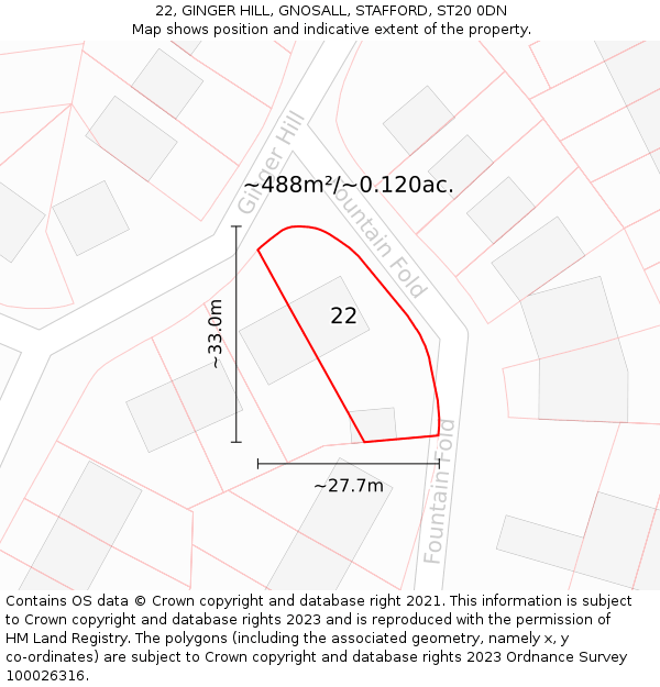 22, GINGER HILL, GNOSALL, STAFFORD, ST20 0DN: Plot and title map