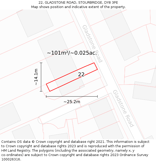 22, GLADSTONE ROAD, STOURBRIDGE, DY8 3PE: Plot and title map